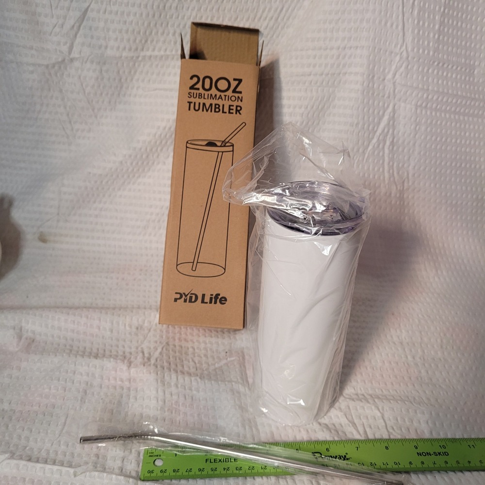 PYD Life 20oz Sublimation Tumbler White Skinny Straight with Straw Lid